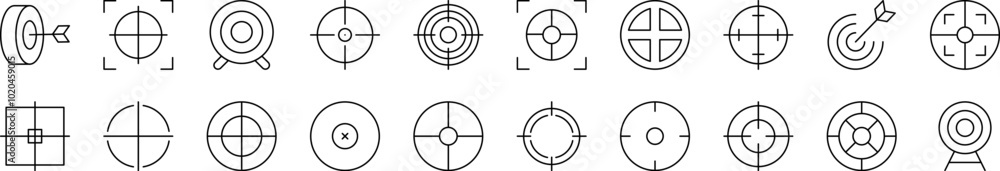 Sniper Target and Aim Related Outline Icon Collection. Editable Stroke. Perfect for Infographics, Articles, Books, Flyers, Banners Sniper Target and Aim Related Outline Icon Collection. Editable Stroke. Perfect for Infographics, Articles, Books, Flyers, Banners