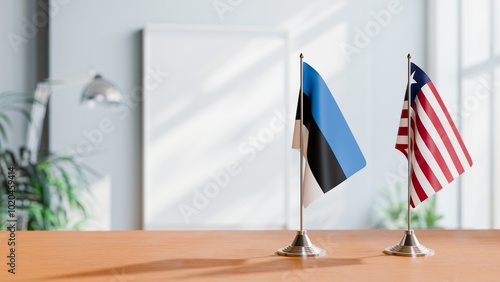 FLAGS OF ESTONIA AND LIBERIA ON TABLE photo