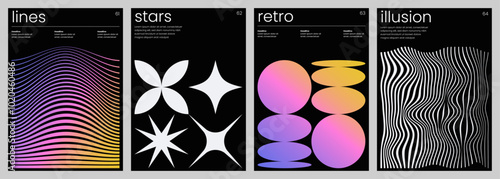 Abstract Retro Futuristic Cover Set with customizable text