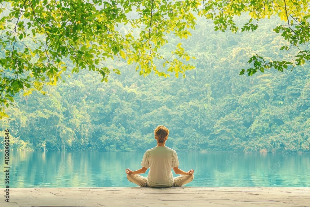Fototapeta premium A serene individual meditating in a peaceful natural setting