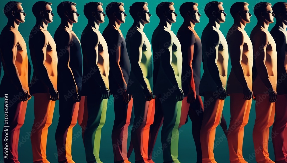 A striking visual of a man emerging from a group of identical silhouettes, emphasizing the theme of individuality and the importance of independent thought, Generative AI A striking visual of a man emerging from a group of identical silhouettes, emphasizing the theme of individuality and the importance of independent thought, Generative AI