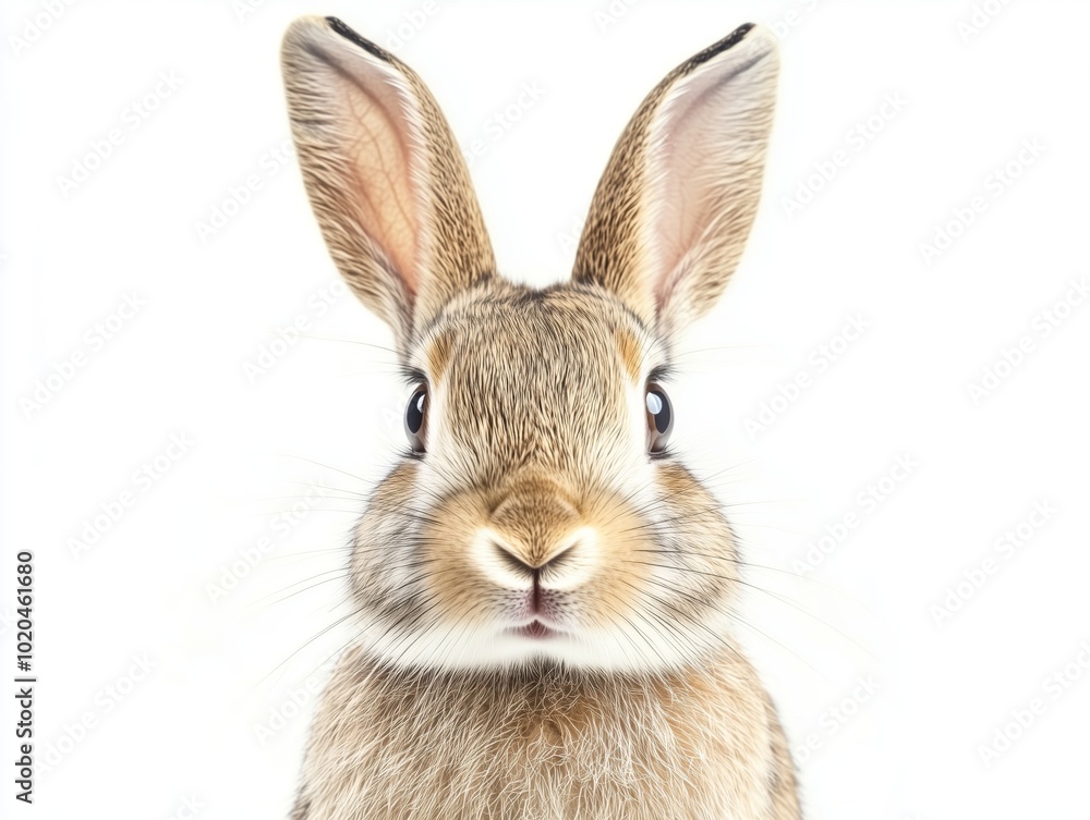 This captivating portrait features a rabbit in a close-up shot, showcasing its majestic gaze and vibrant fur against a clean white background This captivating portrait features a rabbit in a close-up shot, showcasing its majestic gaze and vibrant fur against a clean white background