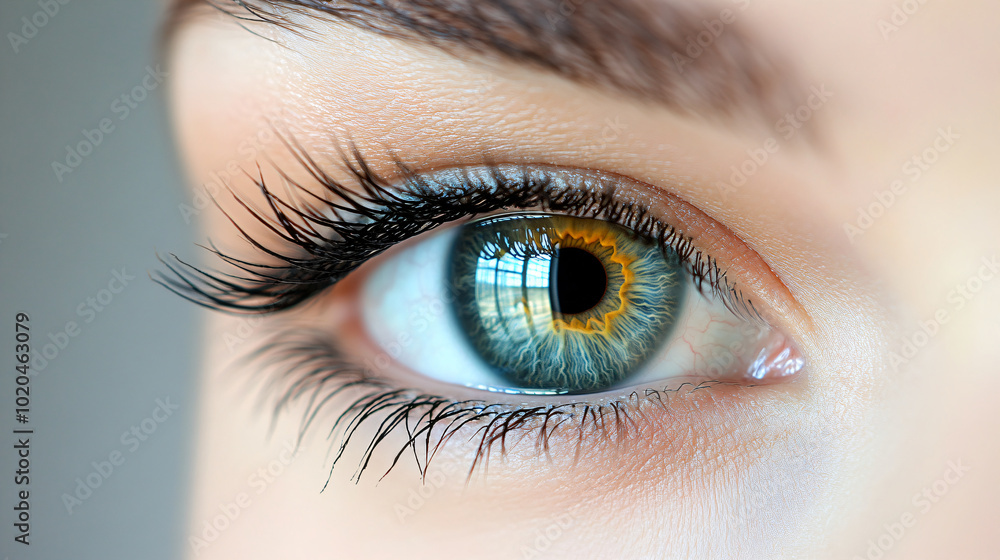 Close up woman eyes. Macro classic volume long eyelash extensions, lamination, correction. Natural beauty or laser vision correction. Skin care, beauty, makeup concept. Close up woman eyes. Macro classic volume long eyelash extensions, lamination, correction. Natural beauty or laser vision correction. Skin care, beauty, makeup concept.