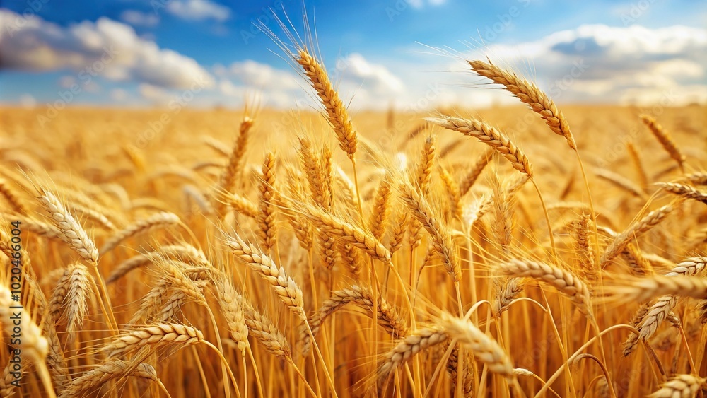 Fototapeta premium field of golden wheat rice swaying gently in the breeze