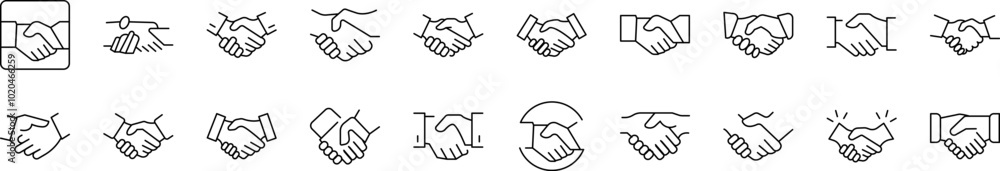Handshaking Outline Icon Collection. Editable Stroke. Perfect for Infographics, Articles, Books, Flyers, Banners Handshaking Outline Icon Collection. Editable Stroke. Perfect for Infographics, Articles, Books, Flyers, Banners