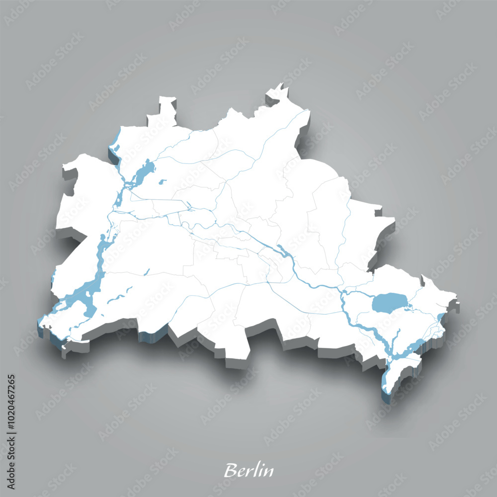 3D Map of Berlin with Waterways Highlighted 3D Map of Berlin with Waterways Highlighted