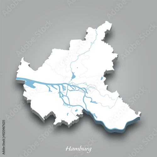 Obraz na płótnie 3D Map of Hamburg with Waterways Highlighted w salonie