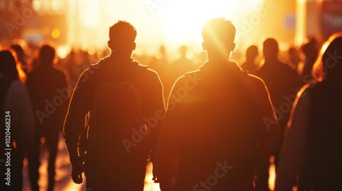 silhouettes of people in a massive gathering,