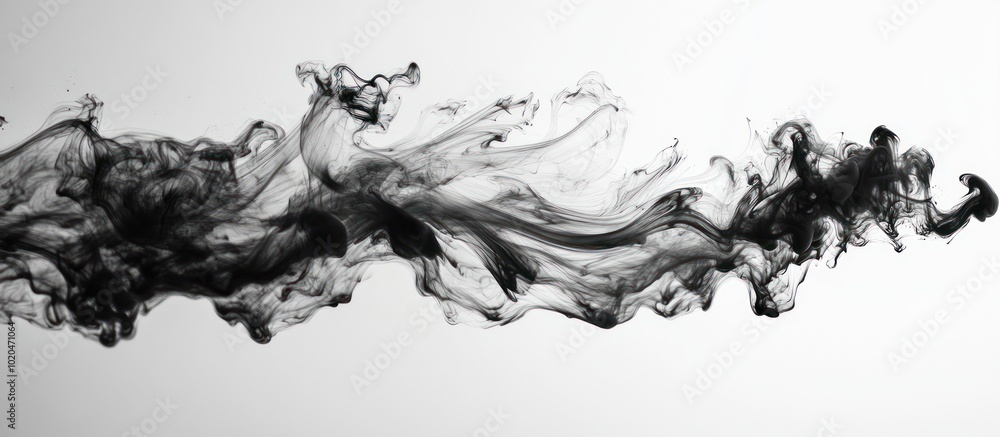 Abstract black ink swirling in water against a white background. Abstract black ink swirling in water against a white background.