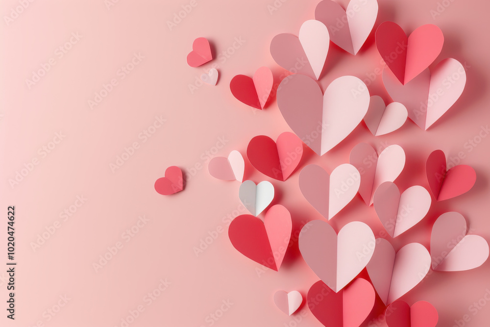 Origami paper hearts on a pink background, symbolizing love and Valentine’s Day, with a minimalistic and romantic theme. Origami paper hearts on a pink background, symbolizing love and Valentine’s Day, with a minimalistic and romantic theme.