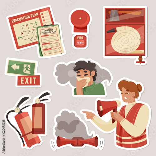 Emergency Evacuation and Fire Safety Illustrations