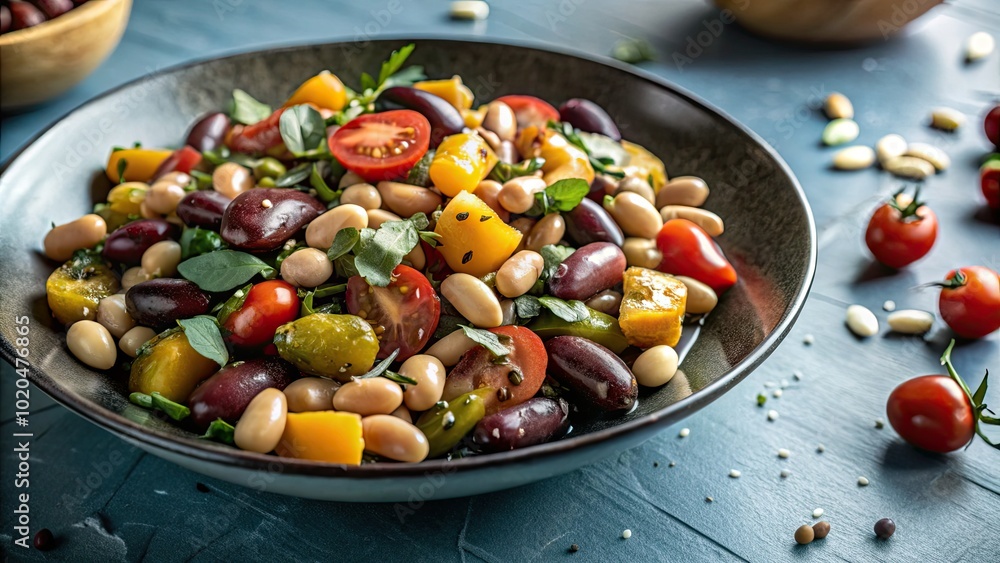 A vibrant macro bean salad featuring fresh vegetables and herbs, perfect for healthy eating. Packed with nutrients, it’s a colorful, refreshing dish for any meal. A vibrant macro bean salad featuring fresh vegetables and herbs, perfect for healthy eating. Packed with nutrients, it’s a colorful, refreshing dish for any meal.