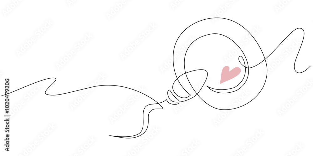 Sperm and egg in one line on a white background. Vector illustration of fertilization in one continuous line drawing style Sperm and egg in one line on a white background. Vector illustration of fertilization in one continuous line drawing style