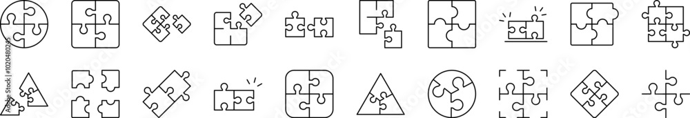 Puzzle Outline Icon Collection. Editable Stroke. Perfect for Infographics, Articles, Books, Flyers, Banners Puzzle Outline Icon Collection. Editable Stroke. Perfect for Infographics, Articles, Books, Flyers, Banners