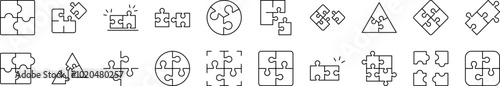 Puzzle Outline Sign Collection. Editable Stroke. Perfect for Infographics, Articles, Books, Flyers, Banners