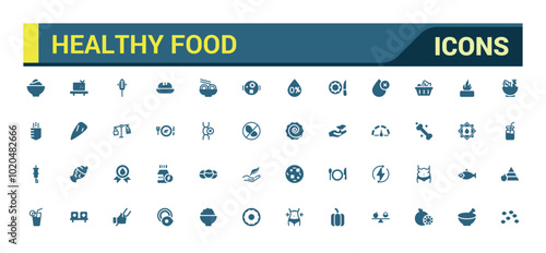 Healthy food solid icons set. Halal food icon collection. Filled symbol collection. Glyph icon pack for web and ui. Editable and pixel perfect, Vector illustration.