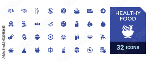 Healthy food solid icons set. Halal food icon collection. Filled symbol collection. Glyph icon pack for web and ui. Editable and pixel perfect, Vector illustration.