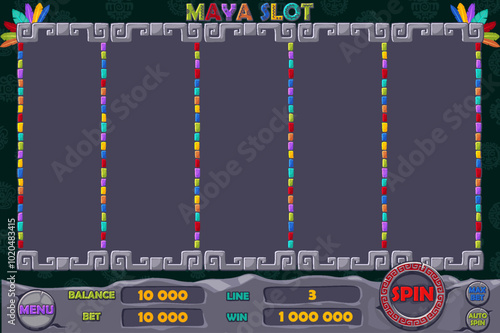Casino slot machine game UI design, gambling mobile app concept for the Aztec themed Casino Game. The Stone game user interface with basic buttons