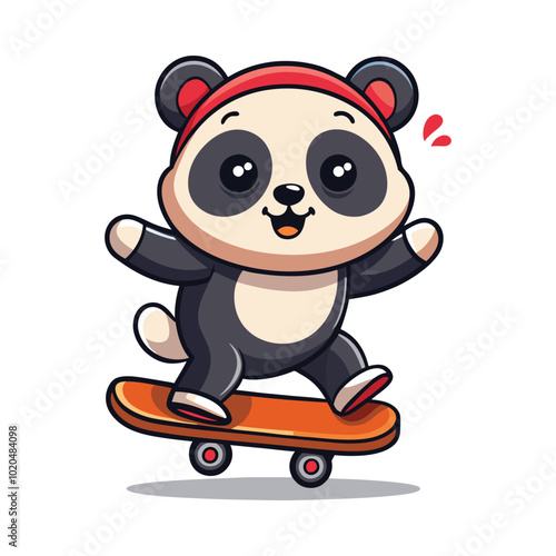 A panda playing skateboarding. Adorable Panda Skateboarding Illustration - Fun Cartoon Animal Vector for Kids and Designs
 photo