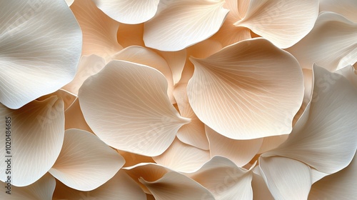 soft beige abstract flower petals arranged in a delicate and artistic composition, creating a serene and calming aesthetic that enhances modern minimalistic interiors and nature-inspired designs