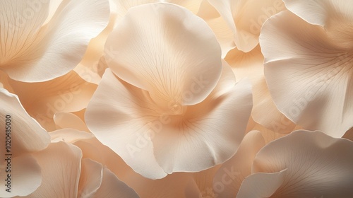 soft beige abstract flower petals arranged in a delicate and artistic composition, creating a serene and calming aesthetic that enhances modern minimalistic interiors and nature-inspired designs