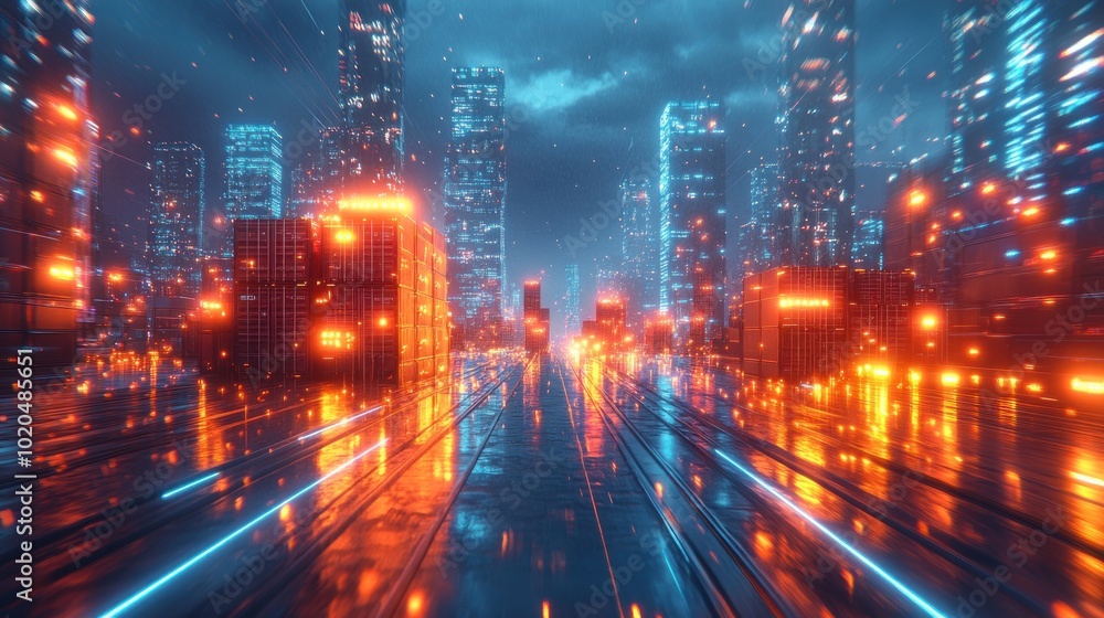 Fototapeta premium Futuristic Cityscape with Neon Lights