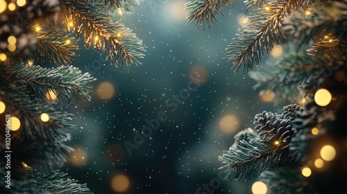 Wallpaper Mural Christmas tree branches with fairy lights framing the edge of the image. Ample space for a holiday message Torontodigital.ca