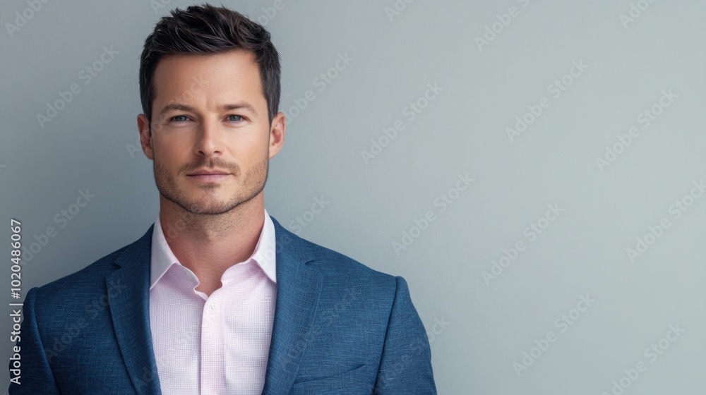 Handsome young man in suit looking at camera with copy space. Handsome young man in suit looking at camera with copy space.