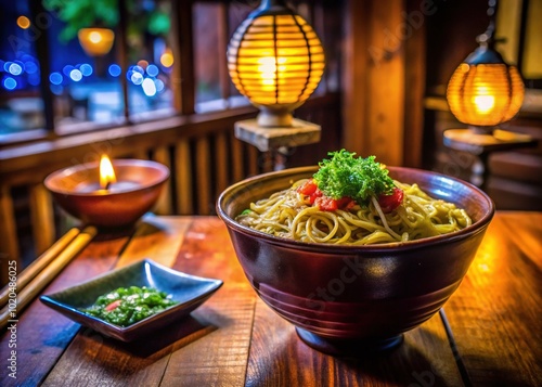 Night Photography of Kishimen - Aichi's Traditional Flat Udon Noodles with Dried Bonito photo