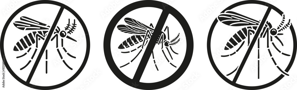 Vector Set of Mosquito Prohibition Symbols in Black and White Vector Set of Mosquito Prohibition Symbols in Black and White