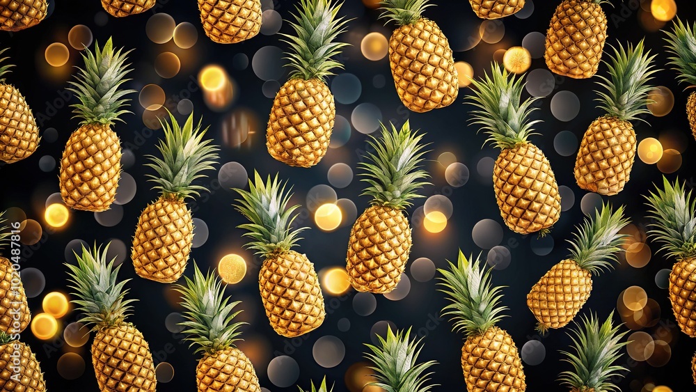 Pineapple Seamless Vector Pattern on Black Background for Vibrant Design Projects Pineapple Seamless Vector Pattern on Black Background for Vibrant Design Projects