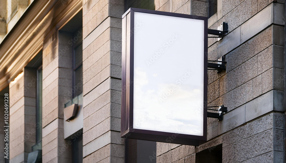 Signboard poster mockup on a building facade for display advertising and branding campaign Signboard poster mockup on a building facade for display advertising and branding campaign