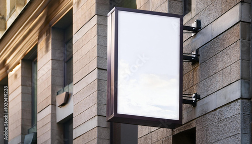 Signboard poster mockup on a building facade for display advertising and branding campaign