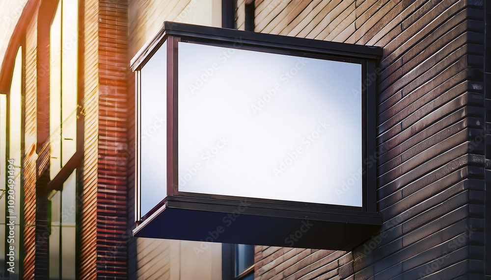 Signboard poster mockup on a building facade for display advertising and branding campaign Signboard poster mockup on a building facade for display advertising and branding campaign