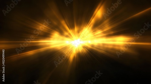 A bright yellow light is shining on a dark background. The light is very bright and is the only thing that is visible