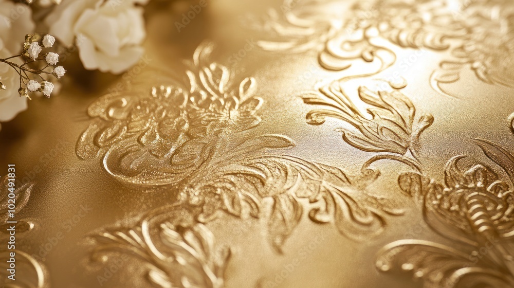 Elegant gold wallpaper with a polished metallic surface, featuring intricate patterns and luxurious detailing Elegant gold wallpaper with a polished metallic surface, featuring intricate patterns and luxurious detailing