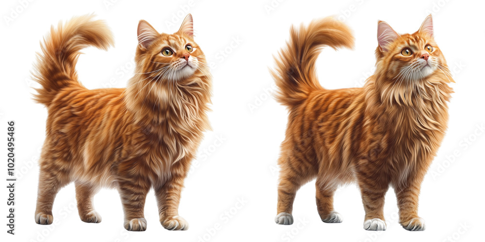 collection Set of A Ginger long-haired cat standing, full-body shot, on a transparent background cutout, PNG file collection Set of A Ginger long-haired cat standing, full-body shot, on a transparent background cutout, PNG file