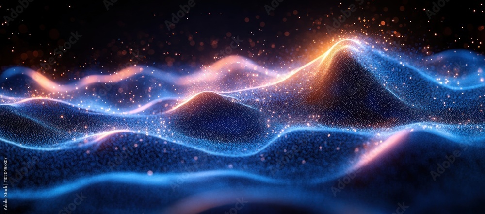 Obraz premium Abstract Digital Landscape with Glowing Particles