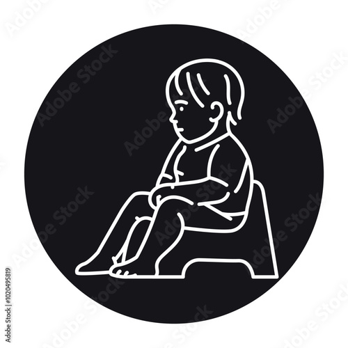 The child is sitting on the potty line icon.
