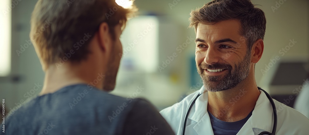 A friendly doctor smiling at his patient during a consultation. A friendly doctor smiling at his patient during a consultation.