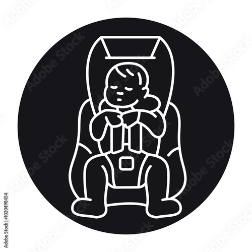 A child in a car seat line icon.