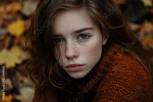 Dramatic quiet autumn scene, sad minded person contemplating rainy day, Generative AI