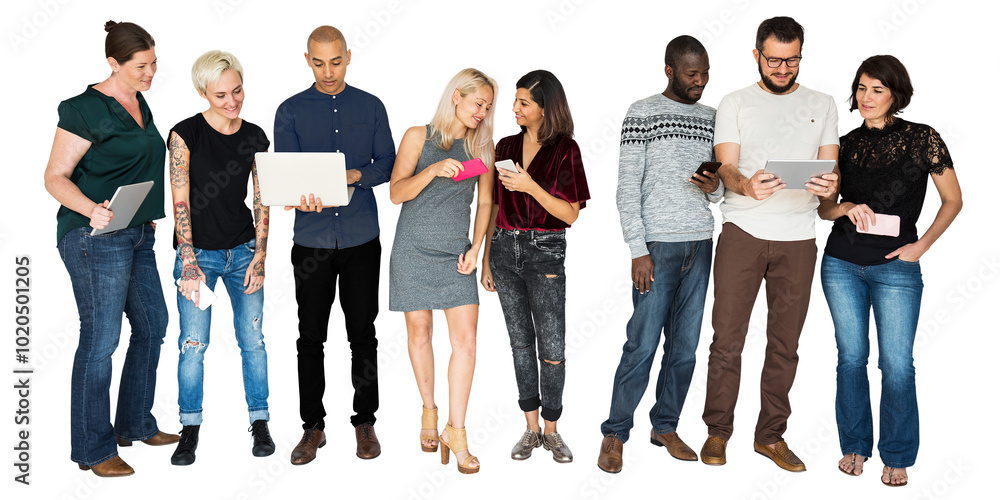 Obraz premium Png people using digital devices sticker, teamwork, transparent background