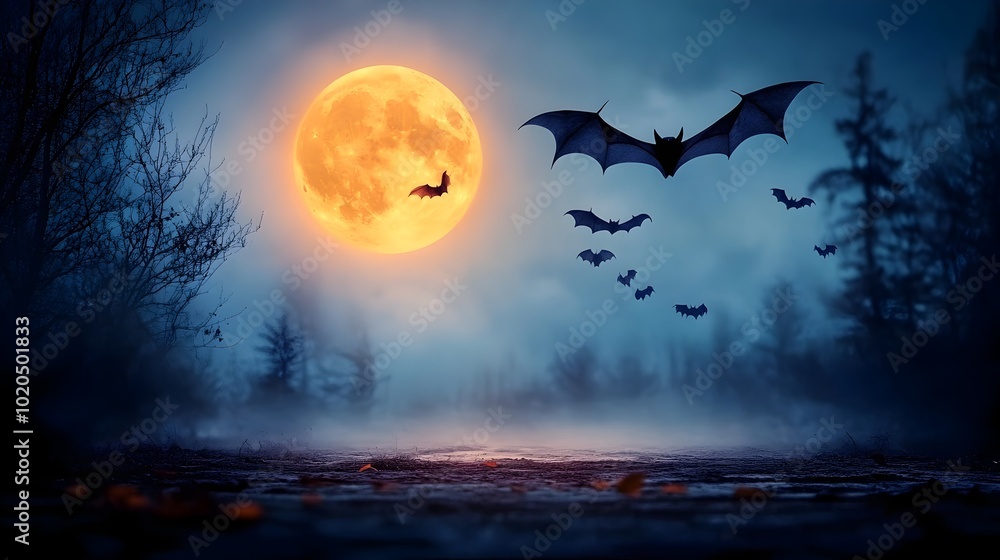 Nocturnal Forest Clearing Illuminated by Moonlight with Emerging Bat Colony Nocturnal Forest Clearing Illuminated by Moonlight with Emerging Bat Colony