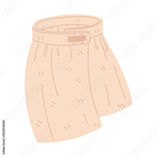 Men's terry bath towel for bathing and showering, flat vector illustration highlighted on a white background. A gentle warm fluffy swirled towel on the lower part of the body. Flat illustration doodle