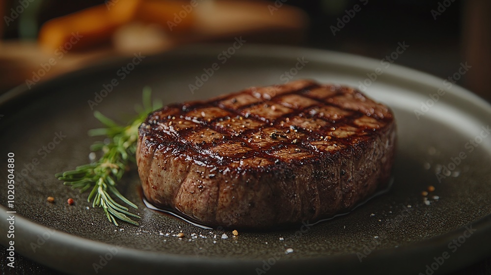 deliciously grilled beef steak with perfect sear marks served on a rustic plate set against a dark background highlighting the juicy tender meat and gourmet food presentation deliciously grilled beef steak with perfect sear marks served on a rustic plate set against a dark background highlighting the juicy tender meat and gourmet food presentation