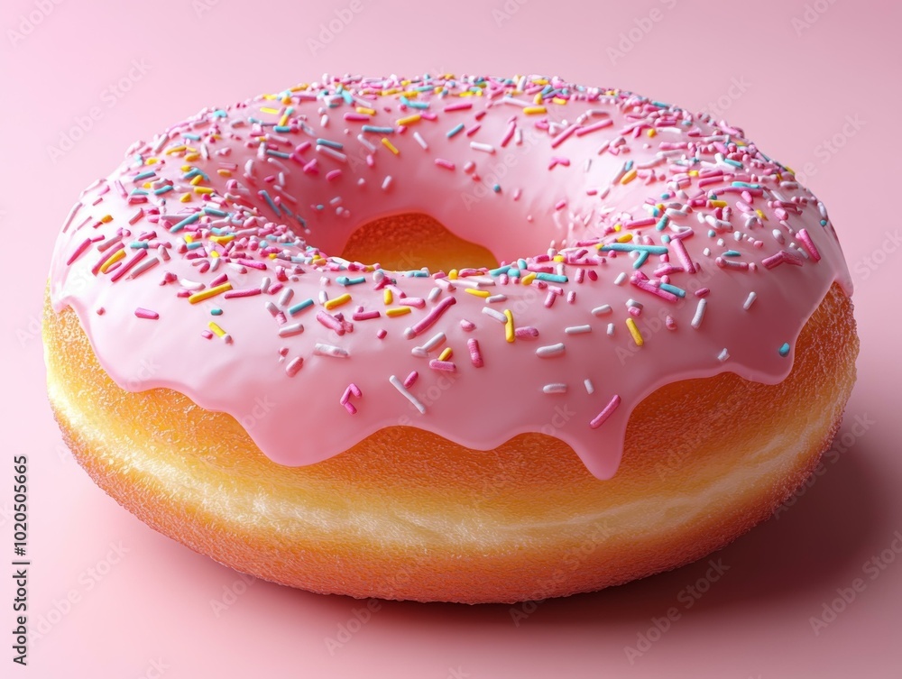Pink Sprinkle Donut, Highly Realistic Image, Food Photography Pink Sprinkle Donut, Highly Realistic Image, Food Photography