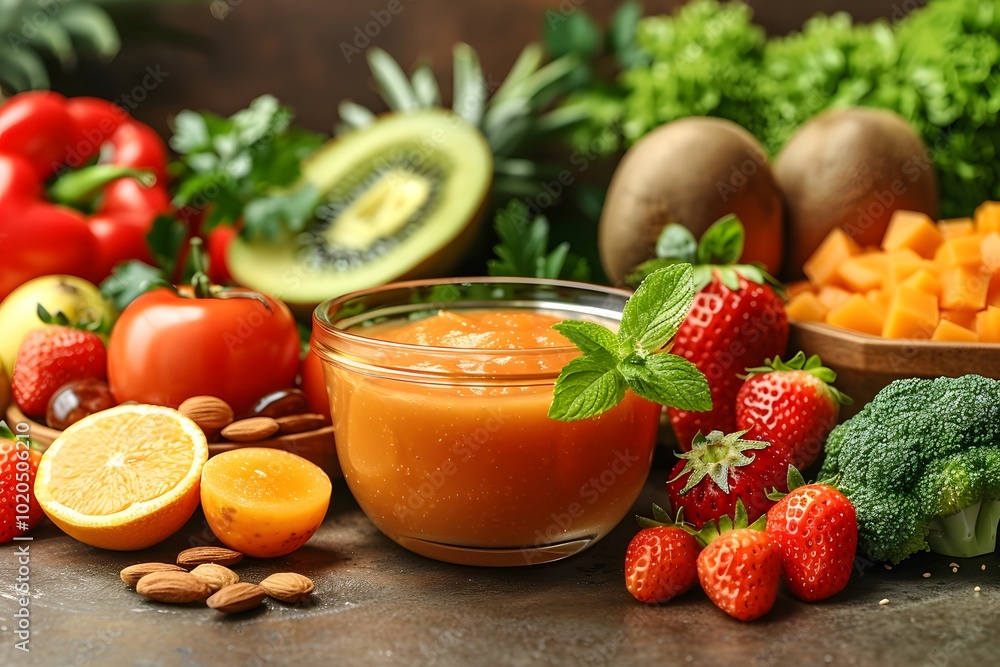 Fresh and Vibrant: Fruity Smoothie Bowl with Mixed Vegetables and Fruits for a Healthy Boost Fresh and Vibrant: Fruity Smoothie Bowl with Mixed Vegetables and Fruits for a Healthy Boost