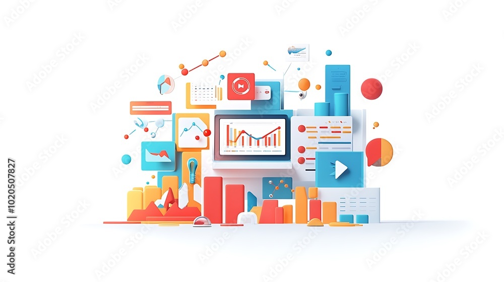 Abstract 3D Illustration of Data and Analytics with Charts and Graphs Abstract 3D Illustration of Data and Analytics with Charts and Graphs