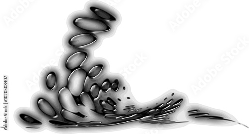 Corner dotted halftone border with dynamic swirl. Melted outline, shadow. For trademark, brand, logo. Vector.